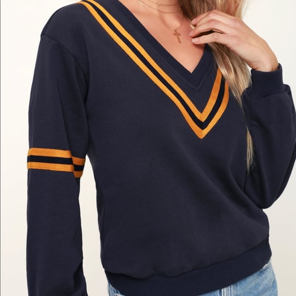 J.O.A. Tops - 🆕 J.O.A. Yellow and Navy Varsity Top